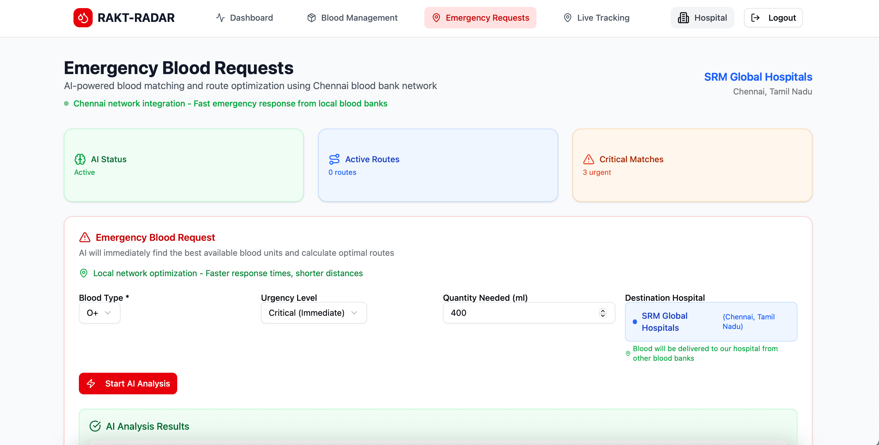 RAKT-RADAR project screenshot - No hospital should ever run dry. RAKT-RADAR is an AI-powered platform that predicts blood expiries a...